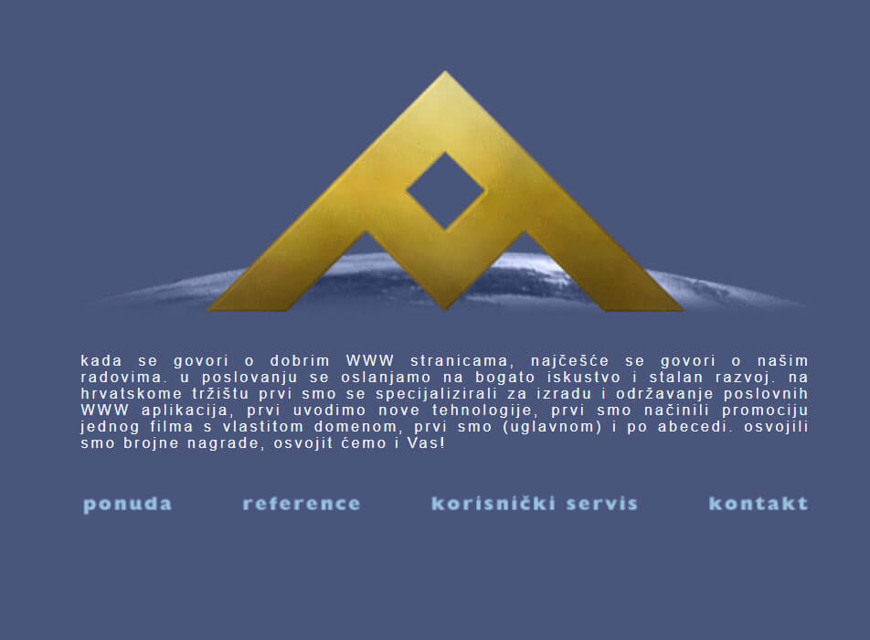 Ador.hr first website screenshot — gold A logo on blue, with Croatian intro copy
